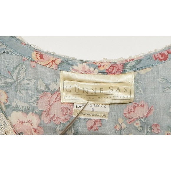 Gunne Sax Blue Prairie Floral Dress Cotton Lace Womens Medium Buttondown 1970's - Picture 6 of 14